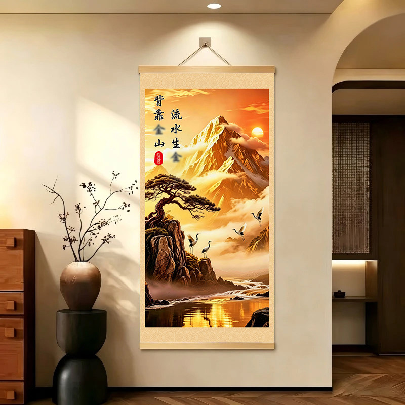 【认准正品】新中式背靠金山客厅玄关背景墙挂画办公室店铺挂画CJ