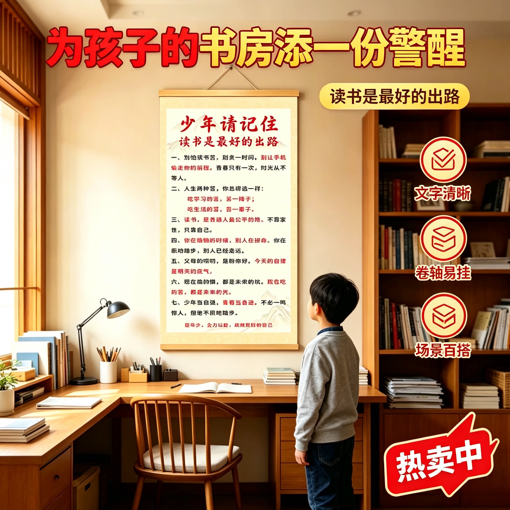 新中式家训少年请记住励志标语教育孩子装饰画客厅书房挂画zp
