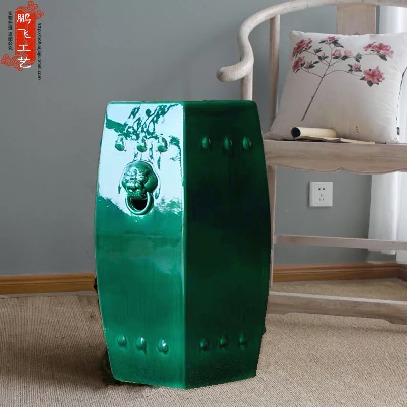 景德镇新中式陶瓷鼓凳坐凳 棱形方凉墩 客厅书房沙发边几古典摆件