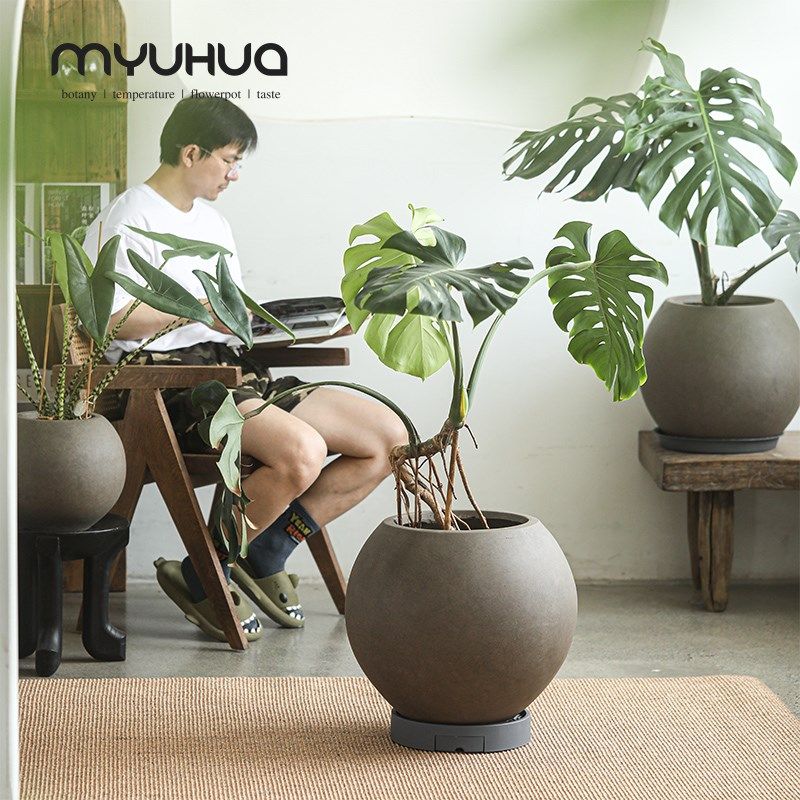 特大号大码镁泥花盆家用大肚子室内百合竹橡皮树家居软装花器北欧