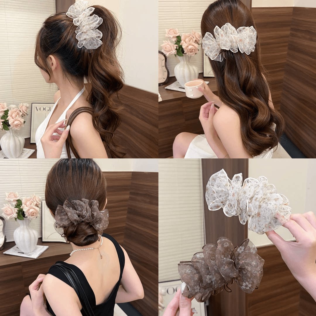 韩系碎花网纱香蕉夹女高级感气质百搭扎马尾发卡后脑勺发饰盘发m图片