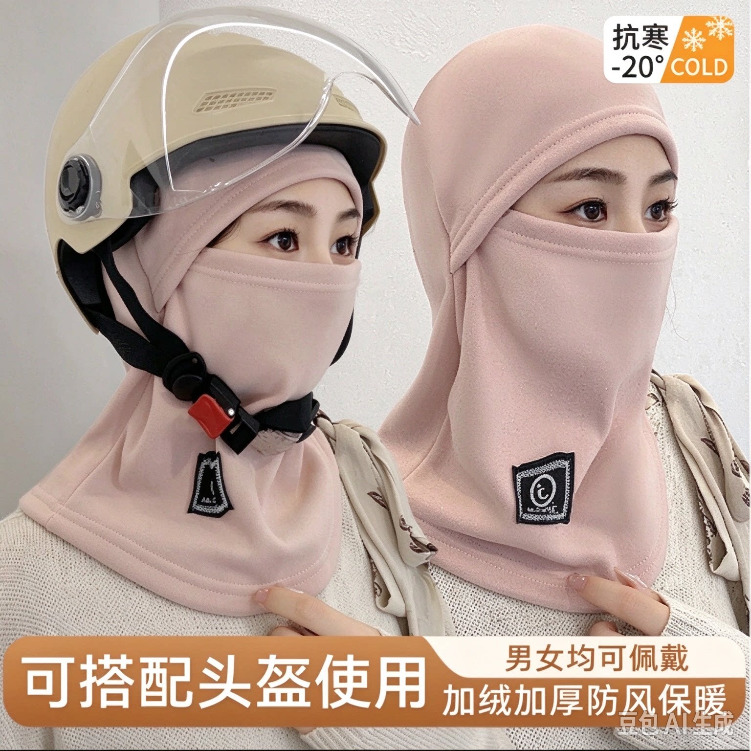 冬季新款保暖头套加绒加厚护耳防寒面罩围脖护颈一体防风帽子w