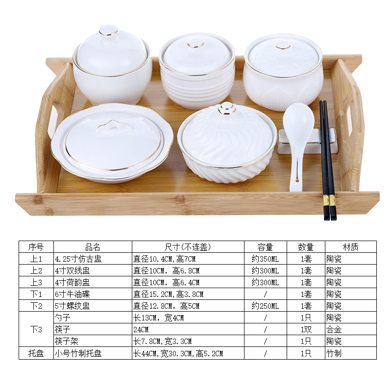 酒店月子中心餐具套装陶瓷一人食早餐碗家用轻奢单人定制印字LOGO