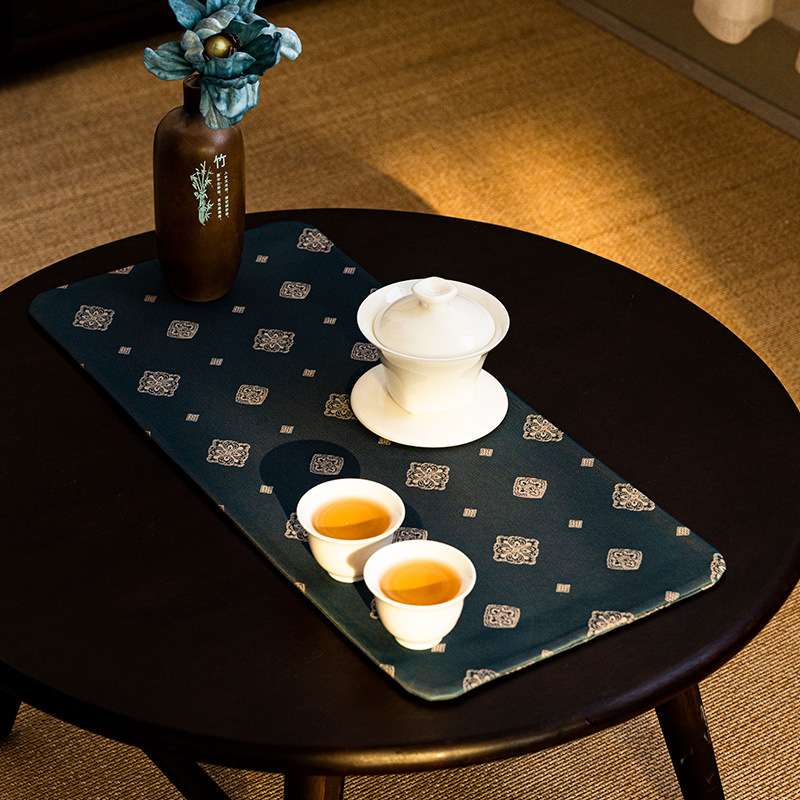 西阵织超纤布茶席桌布桌旗茶垫杯垫中式防水干泡丝绸锦缎主人桌垫