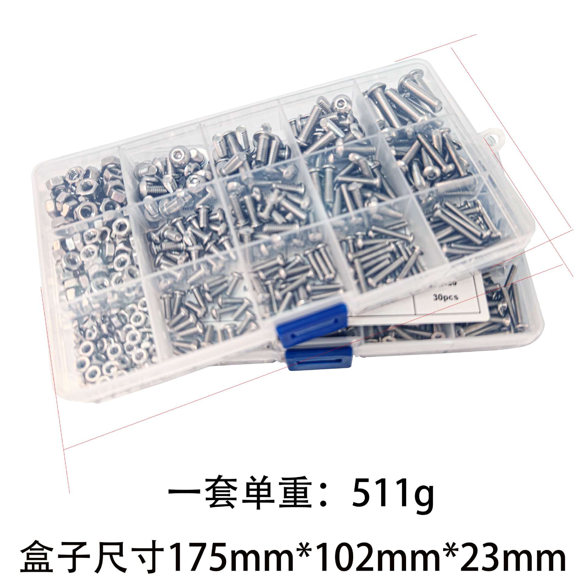 440pcs304不锈钢圆柱头内六角螺丝螺母套装M3M4M5内六角杯头螺丝