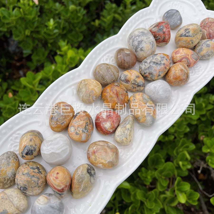 厂家 跨境供货天然疯狂玛瑙滚石摆件条纹裸石随形 Crazy Agate