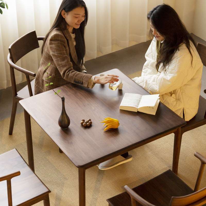 新中式黑胡桃木餐桌八仙桌方桌新中式茶桌家用小户型八仙桌正方形