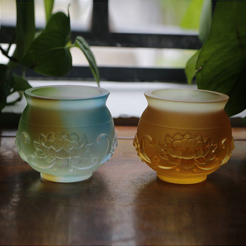 禅悦佛艺 古法 琉璃莲花贡杯 净水杯 佛具圣水杯 贡水杯 家用摆件图片