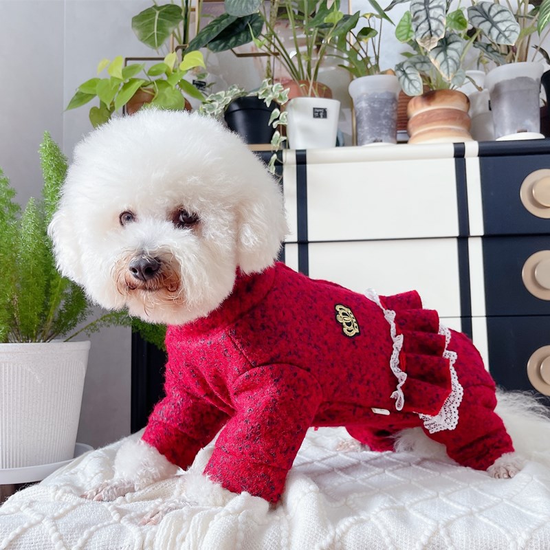 潮查利家宠物保暖冬装泰迪比熊法斗猫咪犬短腿加厚包肚喜庆棉大衣