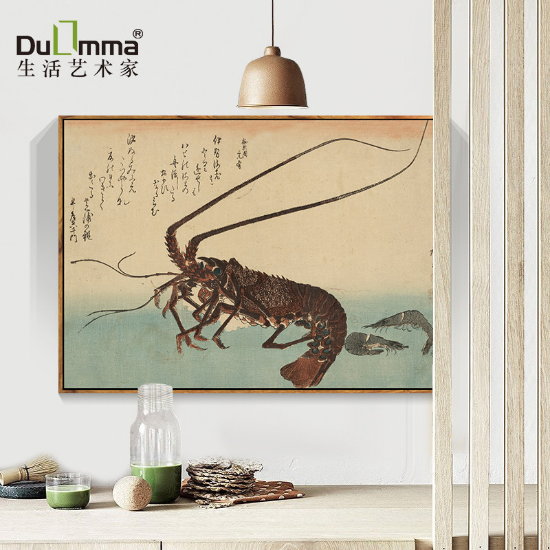 日式挂画海鲜美食装饰画包厢墙面画鱼虾料理餐饮浮世绘日料店壁画