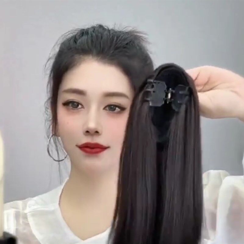 网红假发马尾夏季假发直发绑带假发夹假发网红直发清爽女神发型
