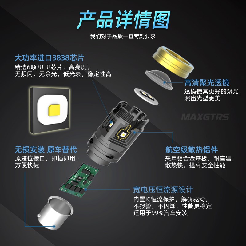 透镜LED流氓倒车灯泡汽车改装超亮强光辅助后雾信号灯1156T20