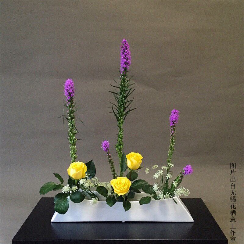 小原流船型陶瓷花器日式插花排列式花盆白色长条形创意花艺器皿盘