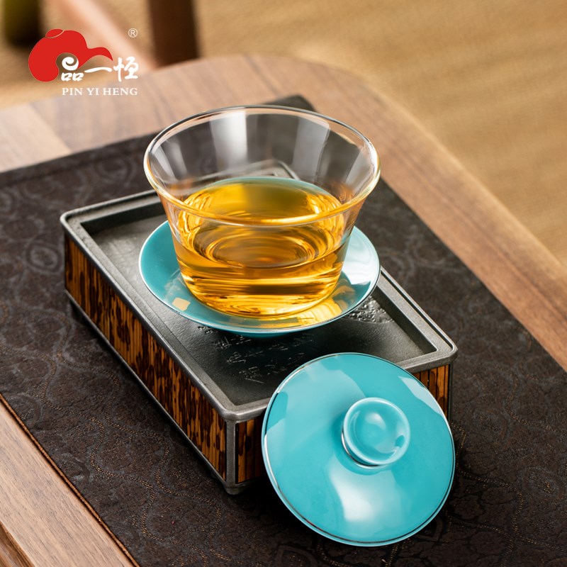 品一恒透明玻璃盖碗茶杯功夫茶具泡茶二才盖碗敬茶碗家用功夫茶具