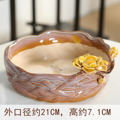 复古捏花手绘多肉植物大口径陶瓷花盆特大号群生肉肉组合拼盘粗