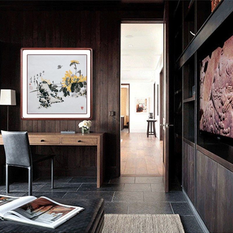 国画向日葵花书画手绘背景客厅装饰画写意花鸟玄关定制挂画水墨画