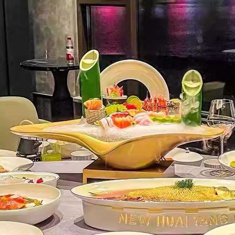 日式料理象拔蚌刺身盘高端三文鱼刺身冰盘海鲜姿造鱼生专用盘商用