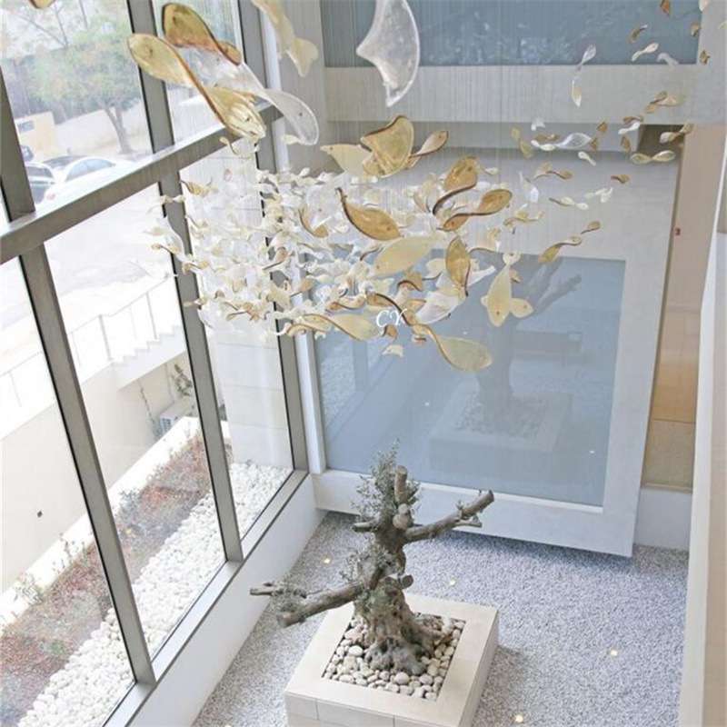 新款餐厅走廊空中吊饰创意玻璃荷叶造型挂件酒店宴会大厅工程吊灯