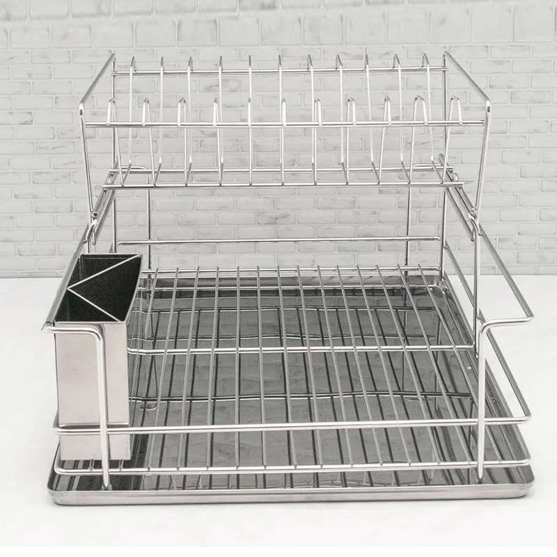 可拆卸式厨房双层碗碟架沥水架不锈钢托盘简约大容量餐具架滤水架