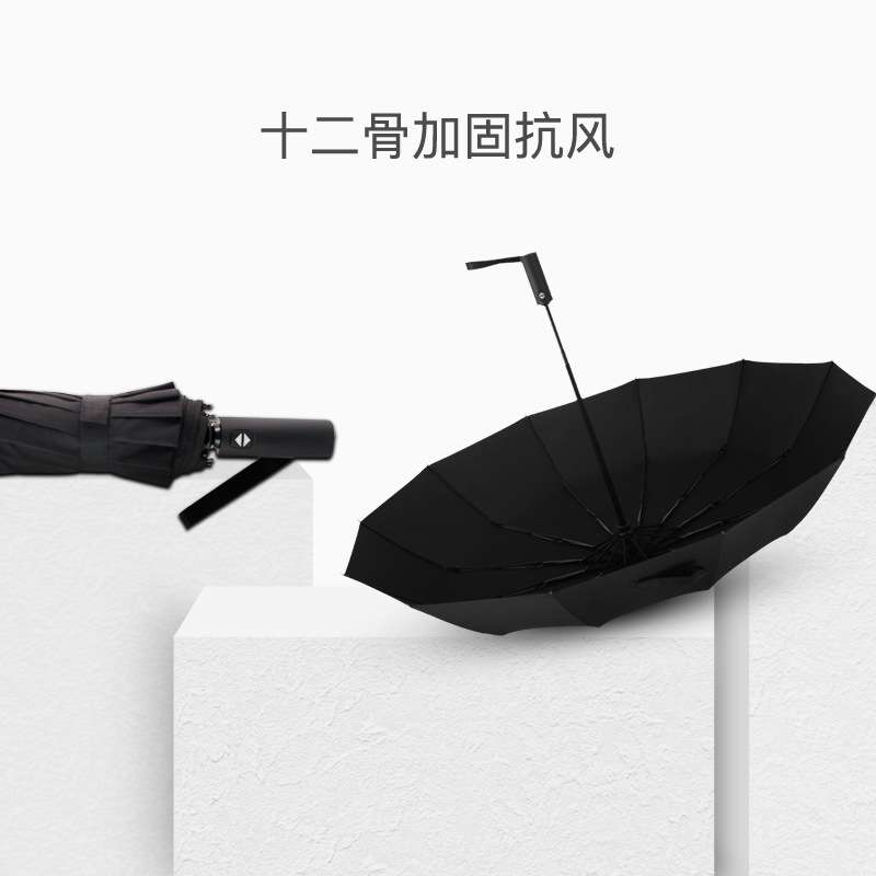雨景 十二骨自动伞 加固抗风男士商务伞加长手柄晴雨两用抗水雨伞