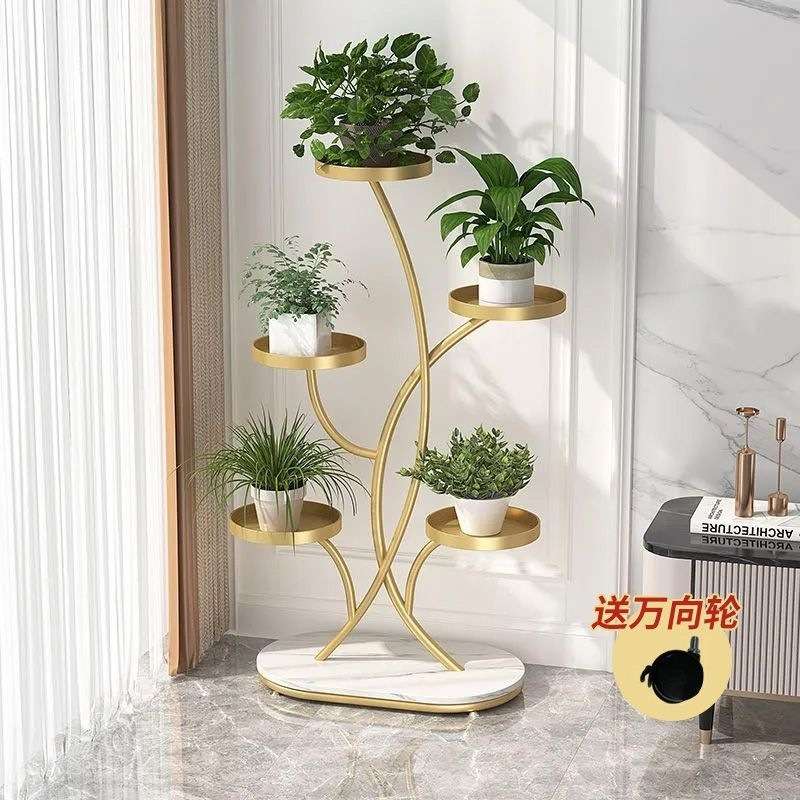 高端花架子客厅落地式阳台置物架多肉花架万向轮铁艺花盆托架多层