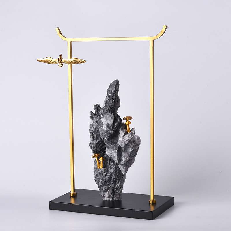 新中式风格树脂假山摆件水墨画山水风客厅玄关家居装饰品插花摆设