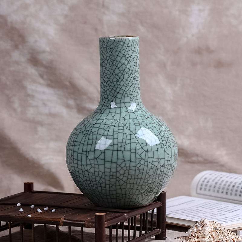 陶瓷器开片做旧花瓶新中式现代家饰品客厅摆件