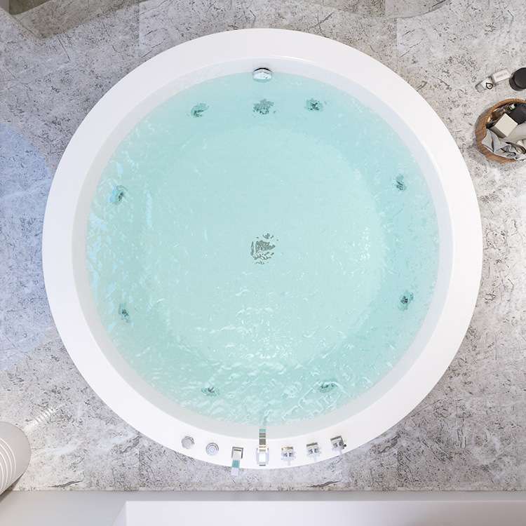 嵌入式洗澡缸圆形纯亚克力 圆型冲浪按摩恒温加热浴缸木纹色边框