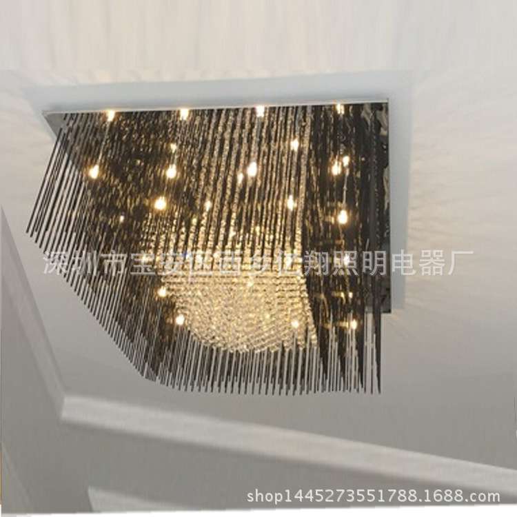 led吸顶灯水晶灯长方形客厅灯黑色现代简约卧室灯具厂家