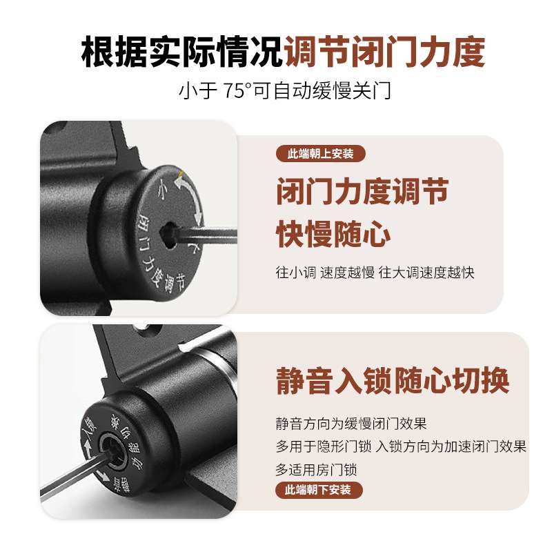 液压合页6寸隐形门铰链自动定位闭门器房间木门五金配件厂家直销