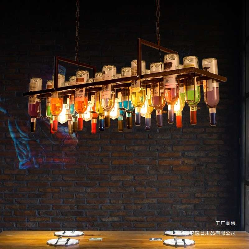 酒吧台吊灯复古工业风酒瓶装饰餐厅理发店创意个性铁艺术玻璃灯具