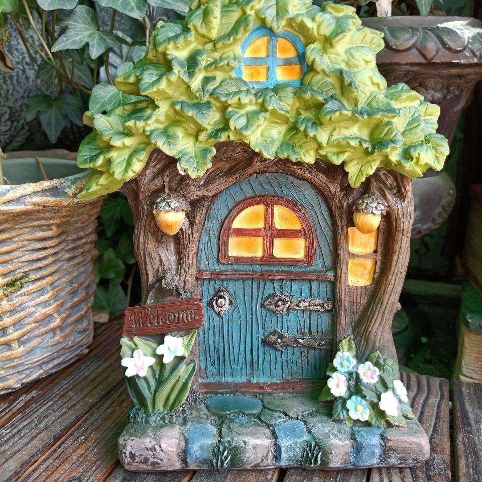 Fairy House 童话门牌树脂摆件精灵房屋雕像园艺公园装饰工艺品