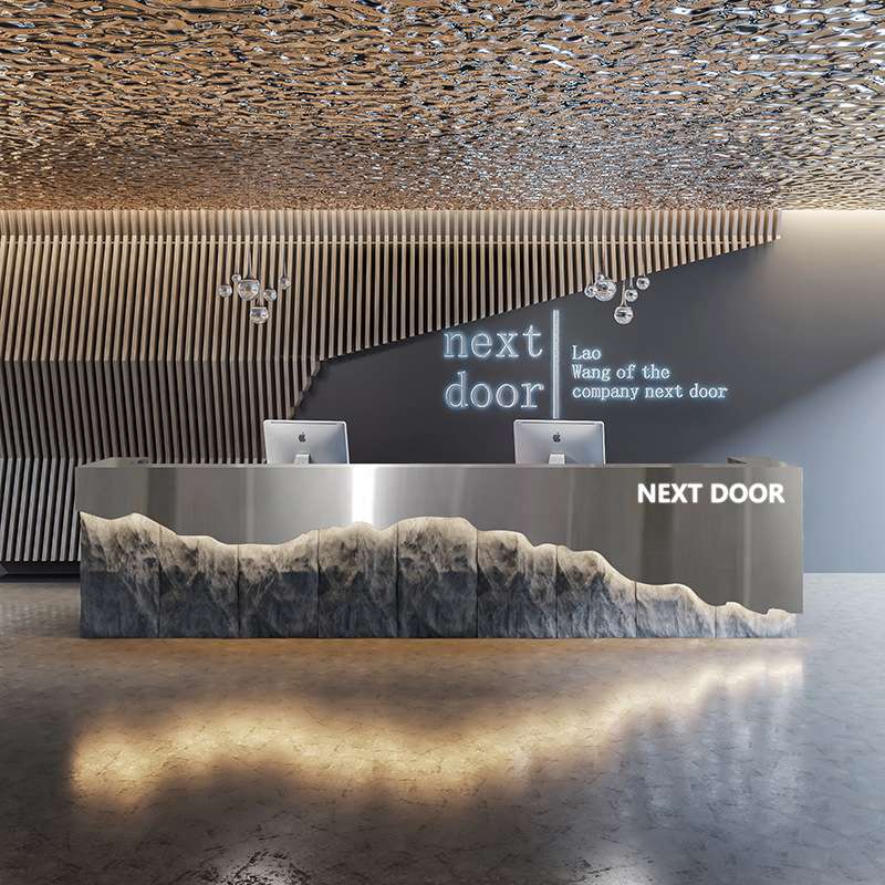 工业风不锈钢收银台餐厅吧台公司前台接待台多功能柜台logo