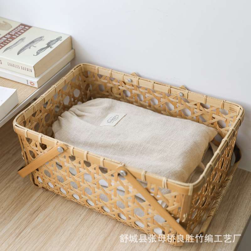 厂家手工编织篮小竹篮竹编篮子镂空手提篮收纳筐水果篮现货