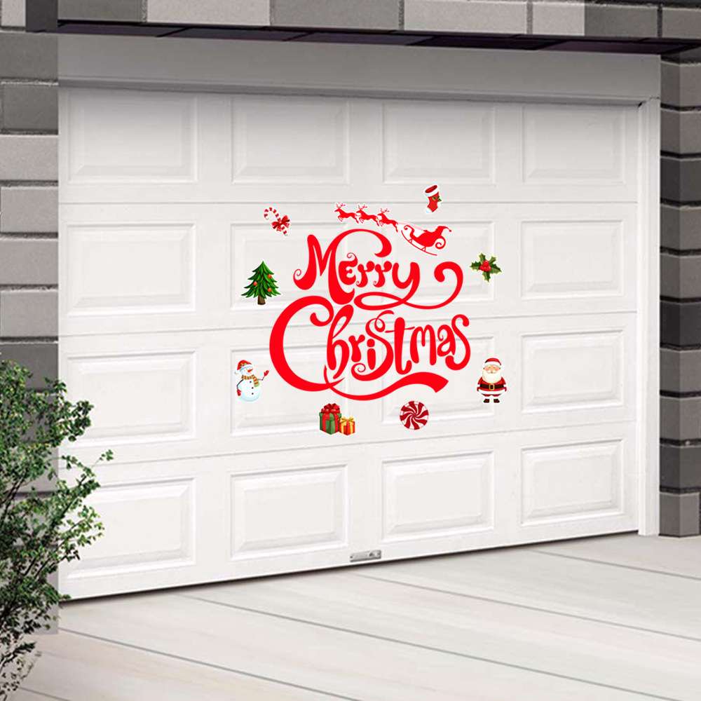 CT035圣诞节母Merry Christmas雪人麋鹿磁性门贴节日装饰车库门贴