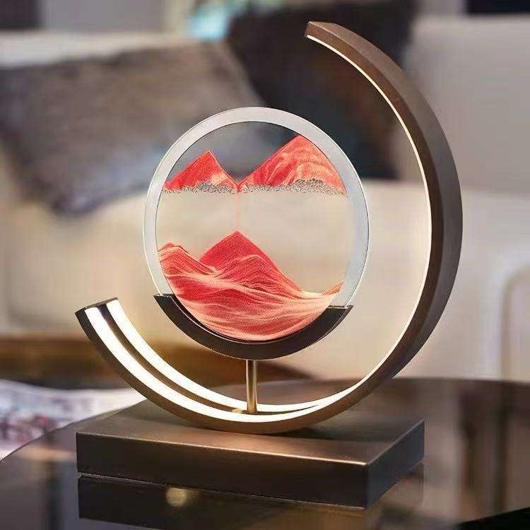 跨境床头3D流沙画双灯带LED超亮夜灯卧室中国风装饰玻璃沙漏台灯