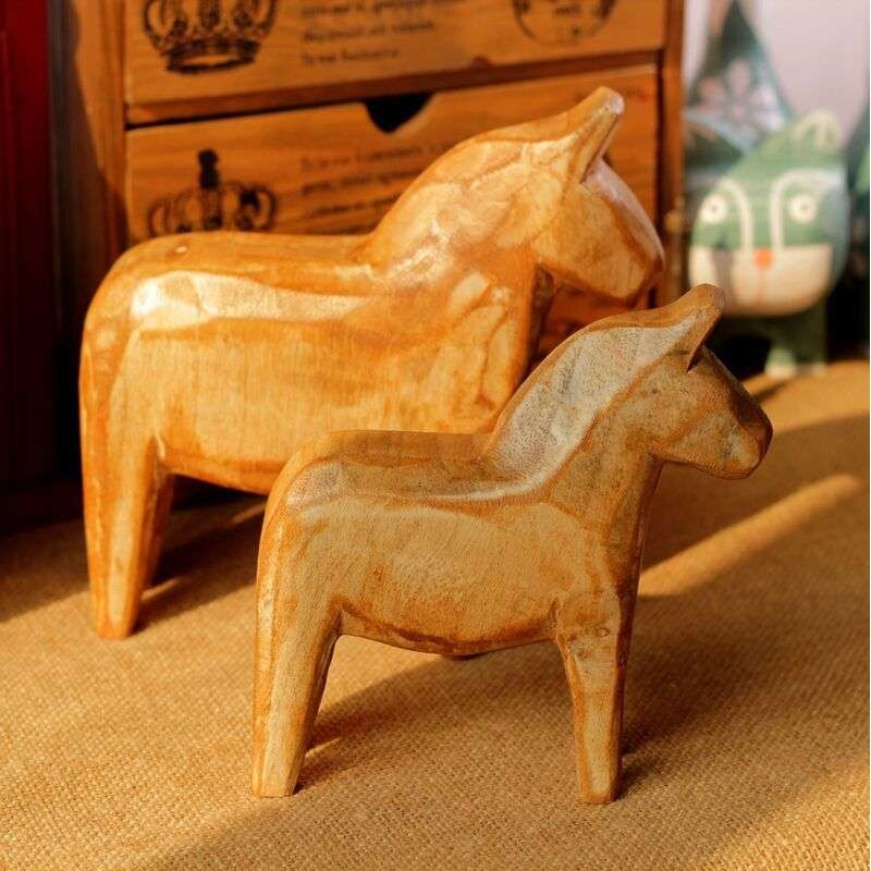 达拉木马,纯手工制作 木质工艺品摆件 原色木马