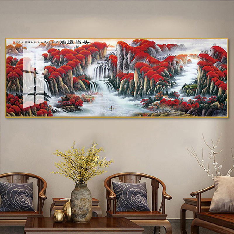 鸿运当头可镶钻客厅装饰画国画大幅山水画办公室大气挂画中式意境