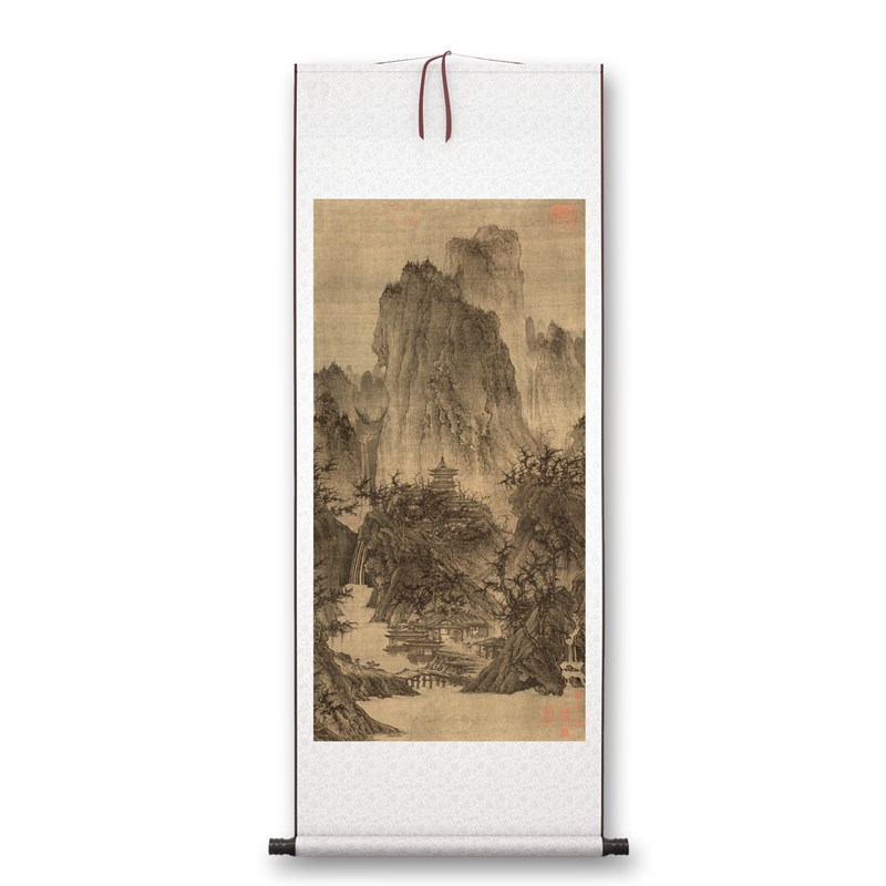 李成《晴峦萧寺图》客厅书房茶室山水风景挂画装饰画高清卷轴字画