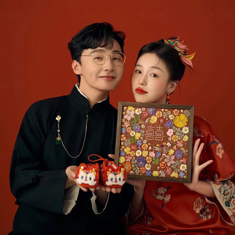 结婚礼物订制实木押花相框定制新婚送新人朋友闺蜜订婚新婚夫妇