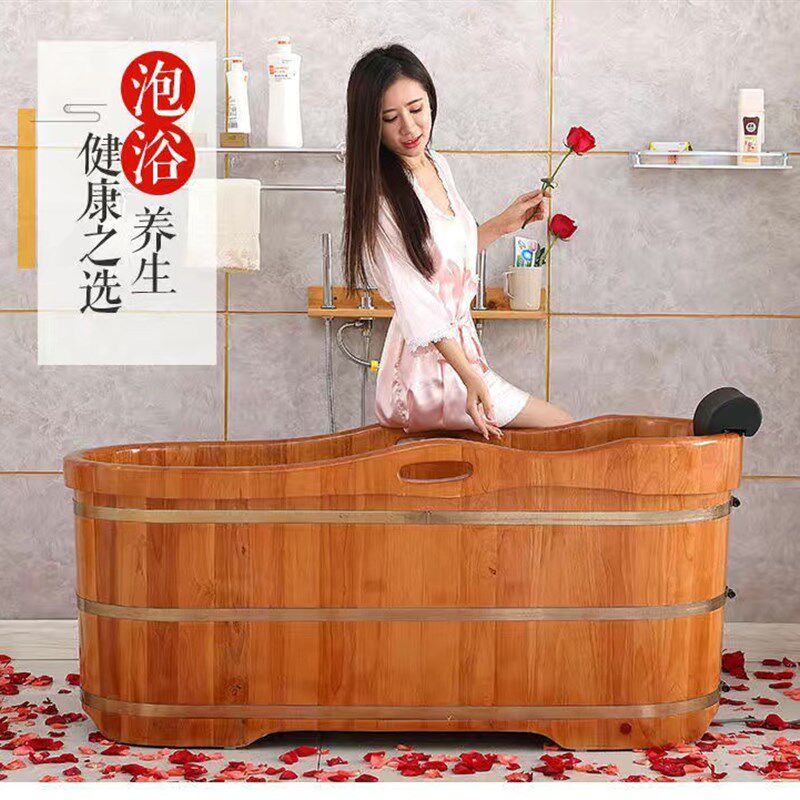 橡木洗澡桶全身泡澡 浴桶成人泡澡桶中老年加厚美容院 橡胶木材质