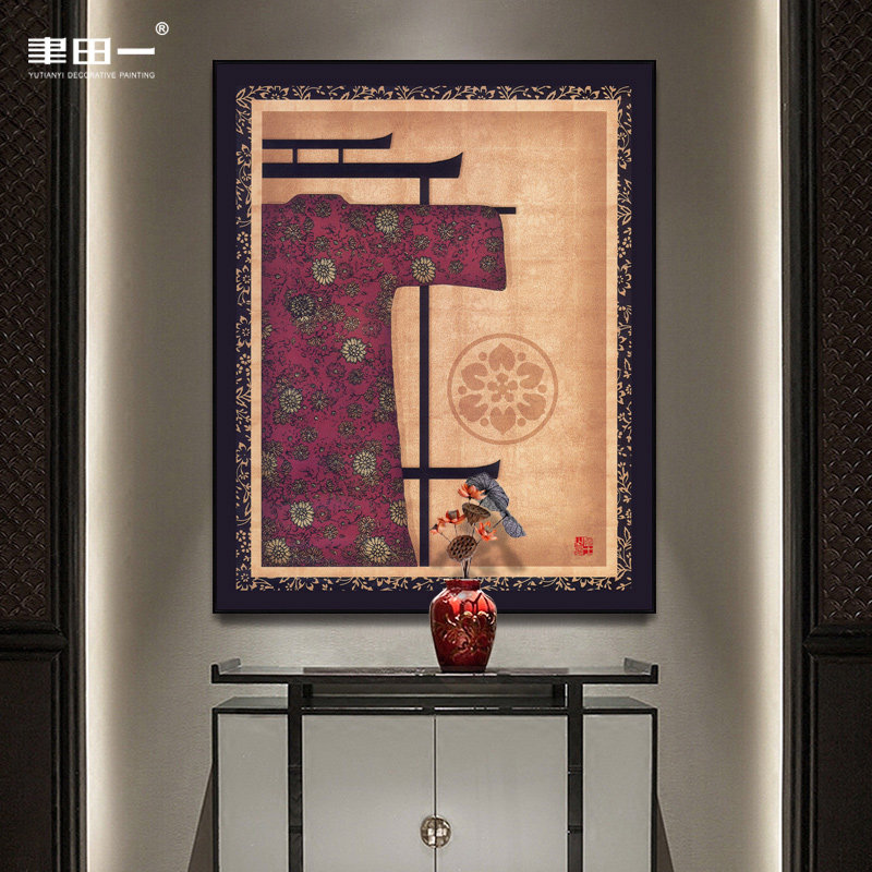 聿田一新中式玄关装饰画客厅沙发墙背景挂画展厅艺术古典花衣壁画