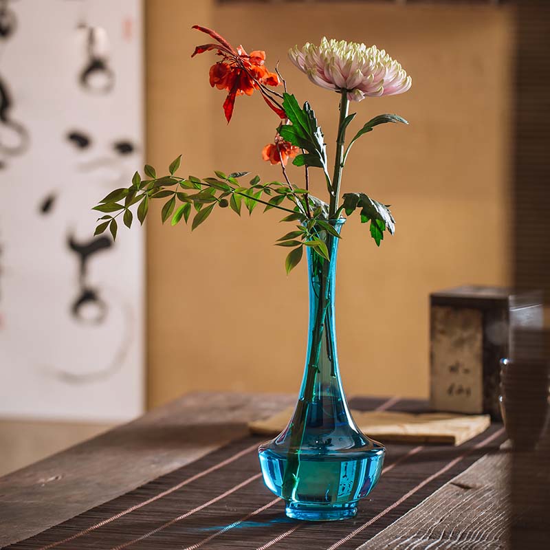 日式梅瓶透明玻璃花器禅意插花花瓶摆件小水培水养花艺干花