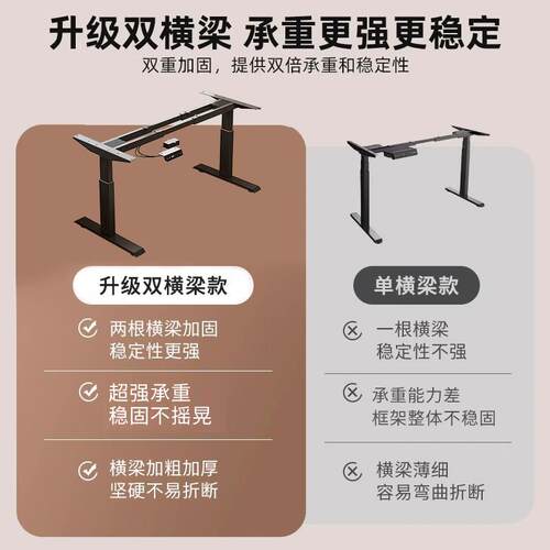 智能电动升降桌腿配件双横梁双电机办公桌游戏电竞电脑桌支架脚架