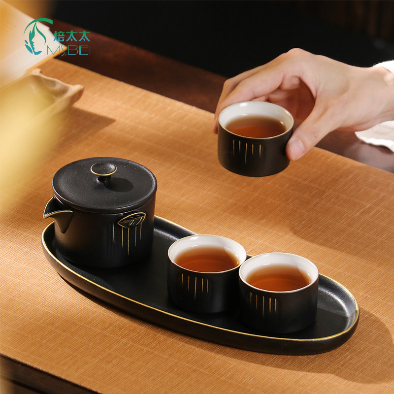 便携式车载茶具套装旅行茶具套装一壶三杯户外功夫茶具旅行装礼盒