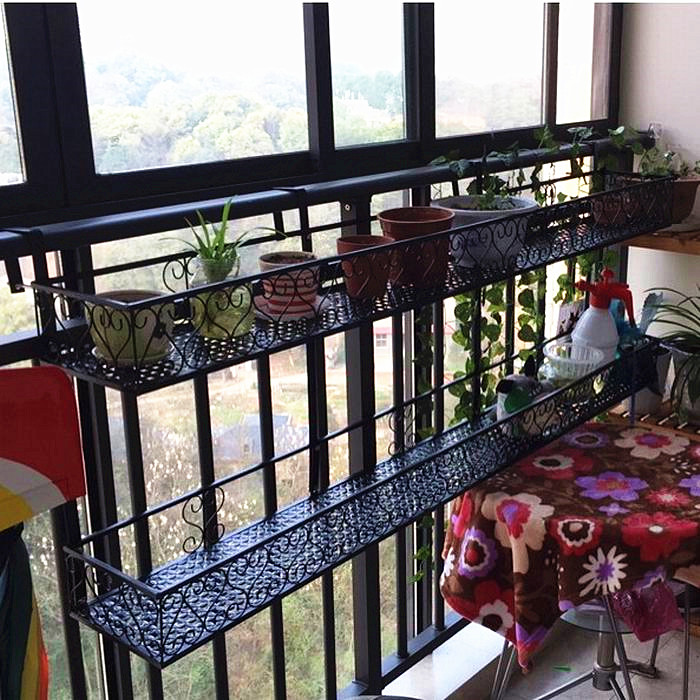 包邮阳台双层栏杆花架悬挂铁艺花盆架多层壁挂仿古绿萝花架多肉架