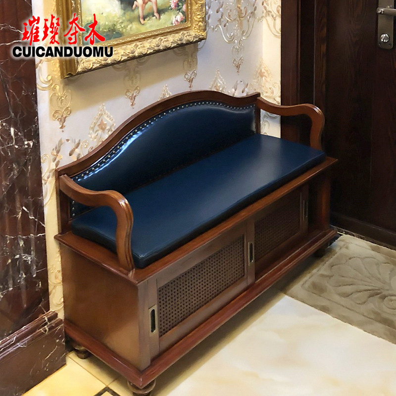 美式实木换鞋凳鞋柜欧式家用门口穿鞋凳进门可坐式储物收纳凳隔断
