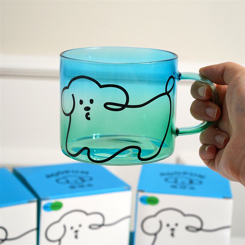 ESpoopum设计师合作款 星球小狗渐层玻璃杯子水杯早餐杯咖啡杯