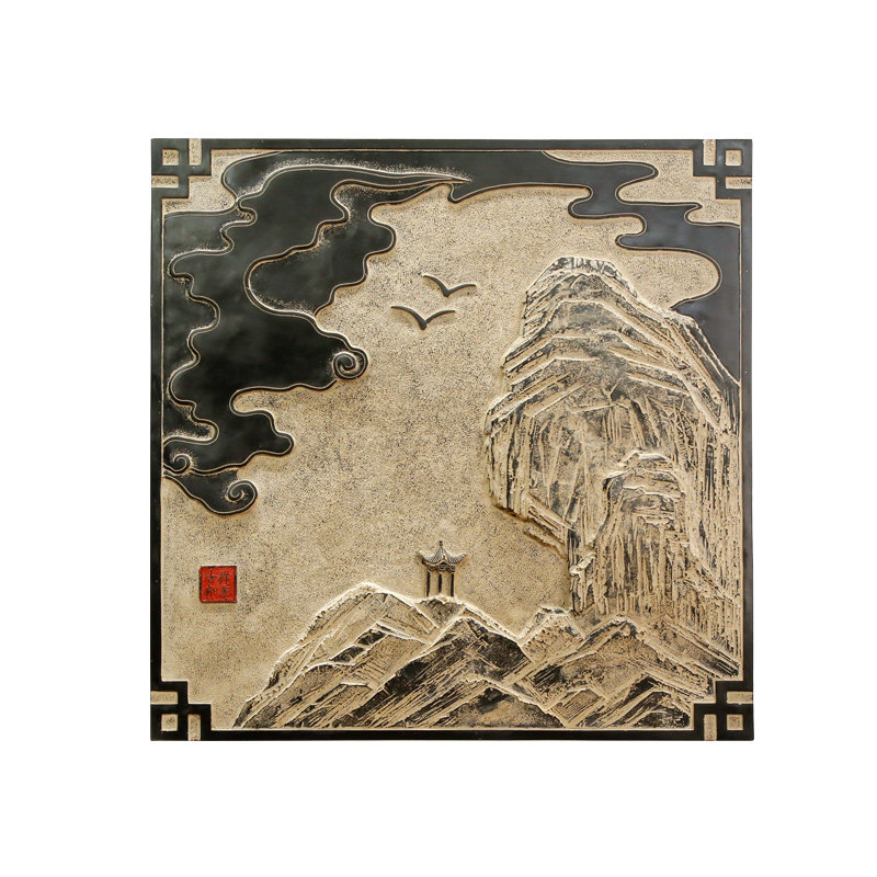 禅意山水挂画有框画玄关壁饰书房壁画创意浮雕走廊过道艺术装饰画