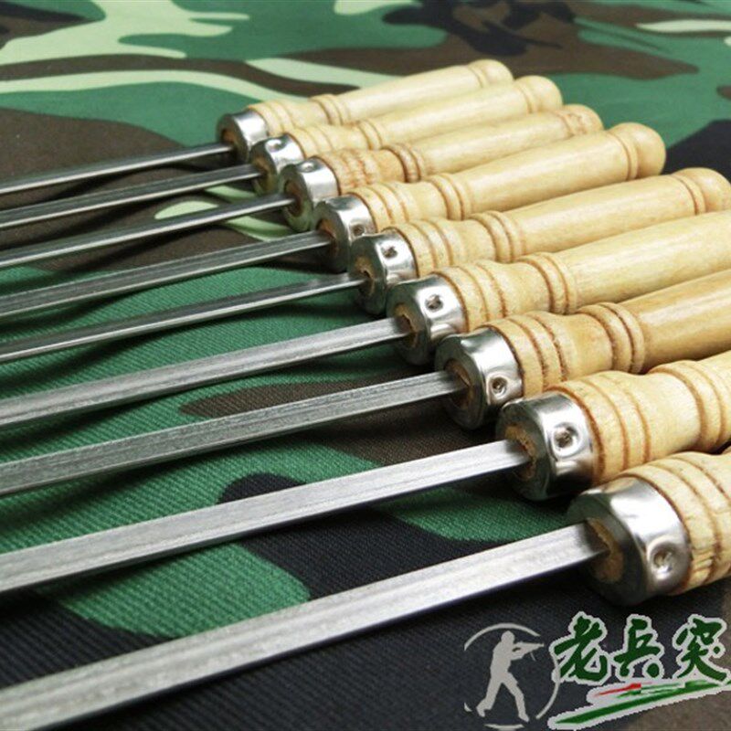 40cm长大号烧烤签子不锈钢木柄签子商用烧烤店水浒烤肉吊炉钢铁签